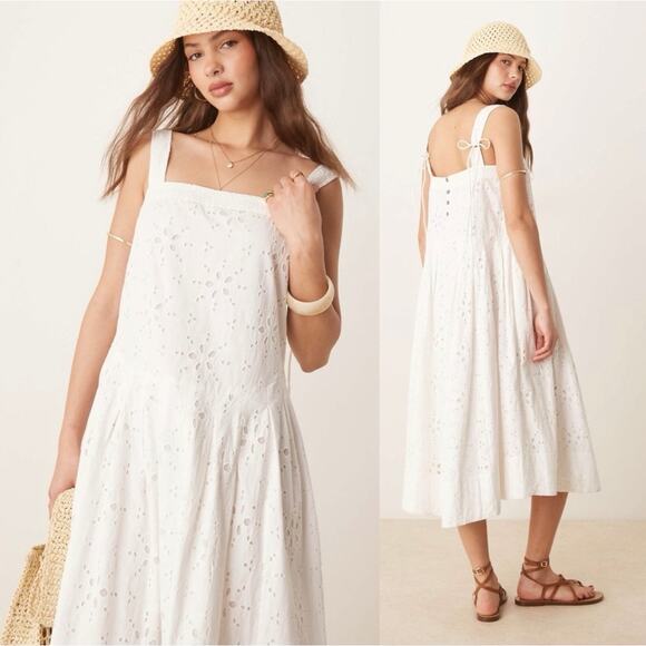 Free People Dresses & Skirts - Free People Primavera Eyelet Midi Dress White Country Cottagecore Prairie L NWT